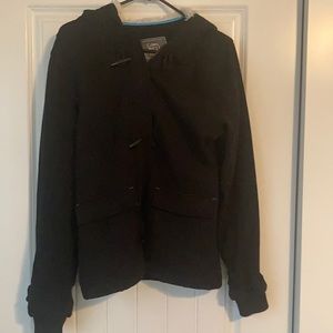 Black pea coat with fuzzy hood